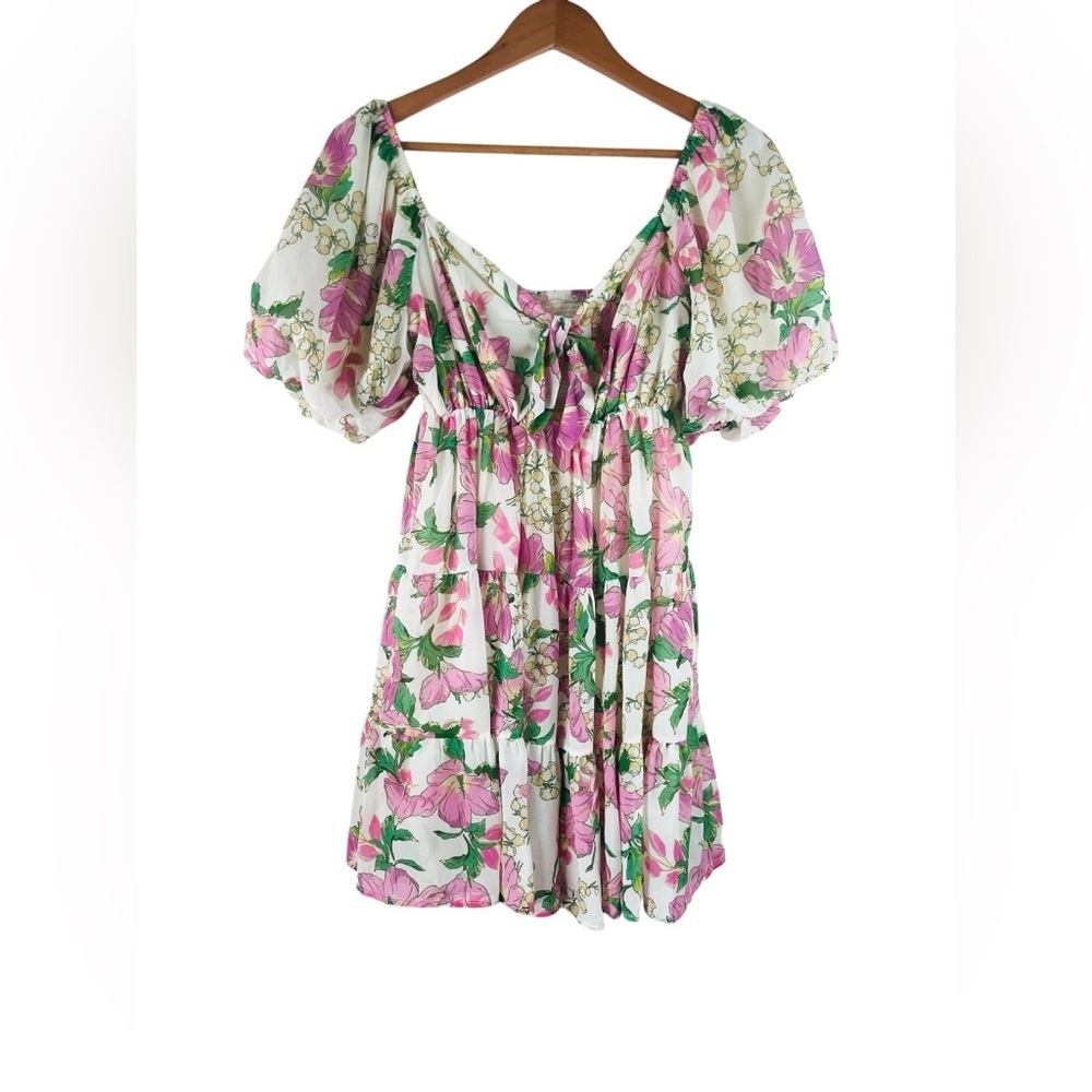 LoveColette Floral Puff Sleeve Mini Dress Size Small